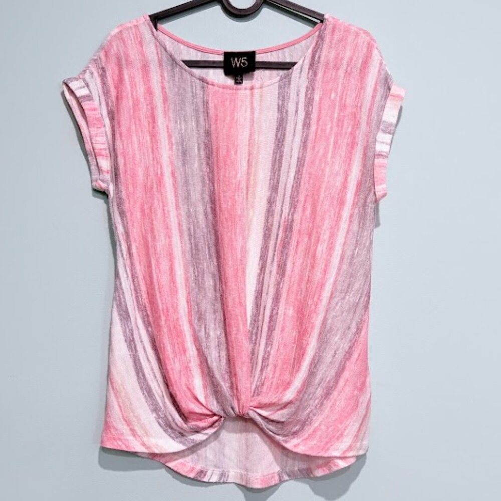 W5 Anthropologie Luxe Twist Tee – Pink & Grey, Size Small